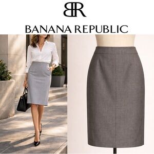 BR Italian Lightweight Wool High Waist Charcoal Pencil Suiting Skirt 8
